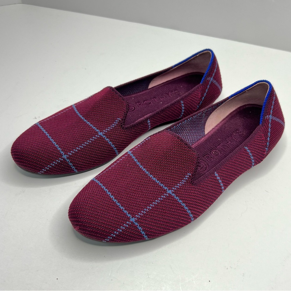 Rothy’s The Loafer Burgundy Grid Plaid Size 9.5